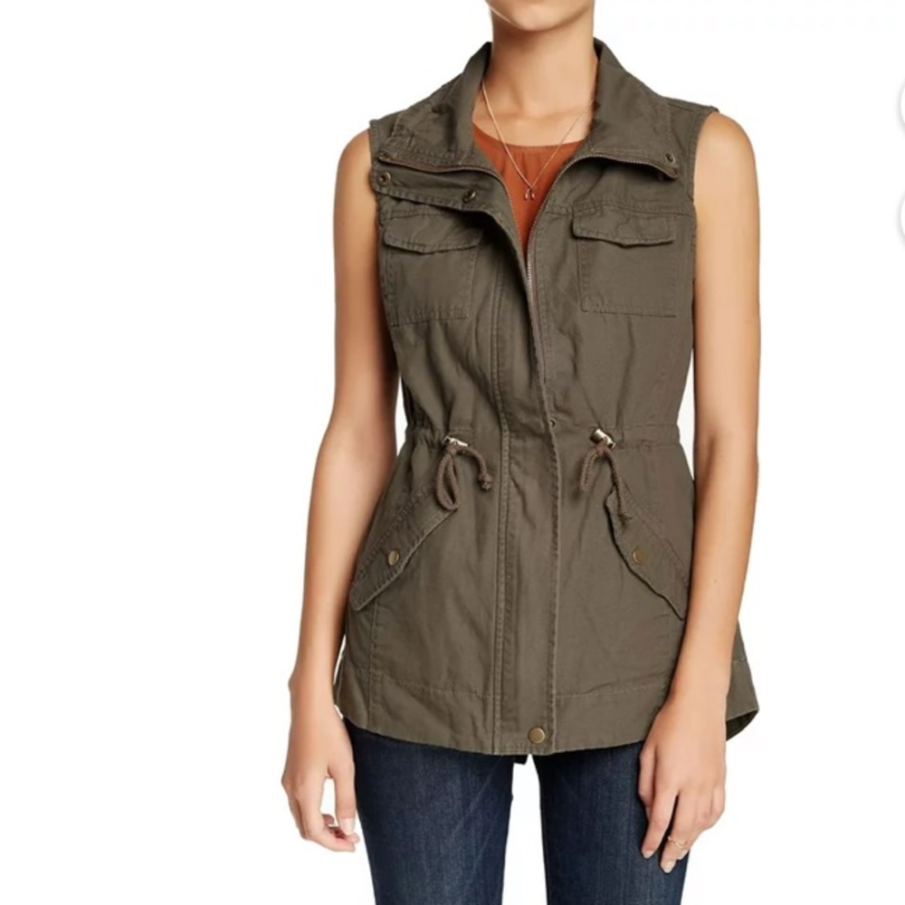 Sebby cotton canvas safari cargo vest jacket Size M
